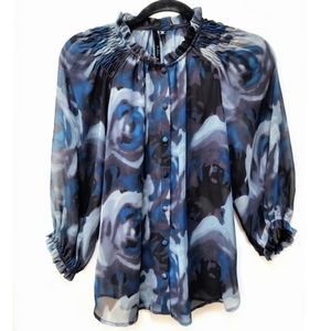 Bellatrix Floral Blouse Semi Sheer Blue Gray Size SP